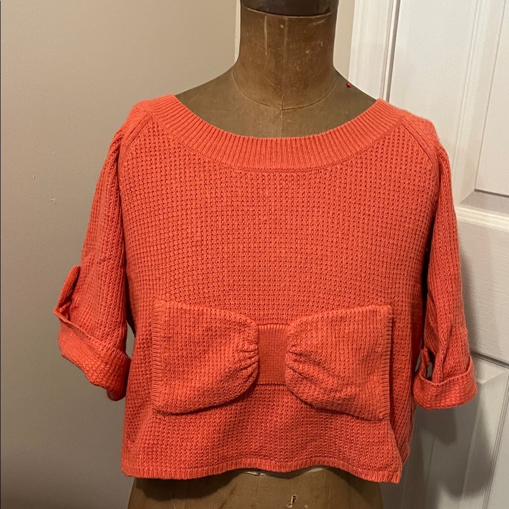 Orange Crew Neck Sweater with Bow Detail size M